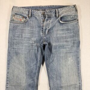 DIESEL Jeans Mens 33x32 Blue Zathan Bootcut Distressed Button Fly Faded
